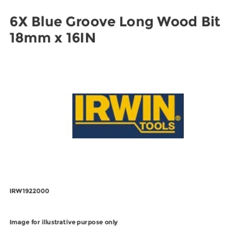 6X Blue Groove Long Wood Bit 18mm x 16IN IRW1922000