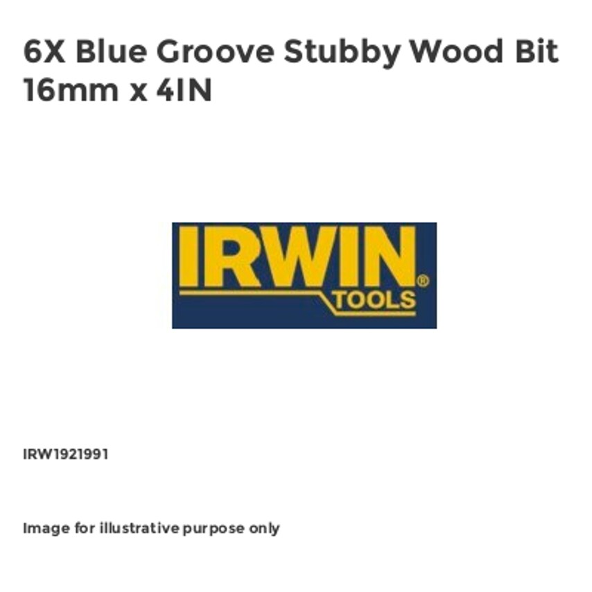 6X Blue Groove Stubby Wood Bit 16mm x 4IN IRW1921991