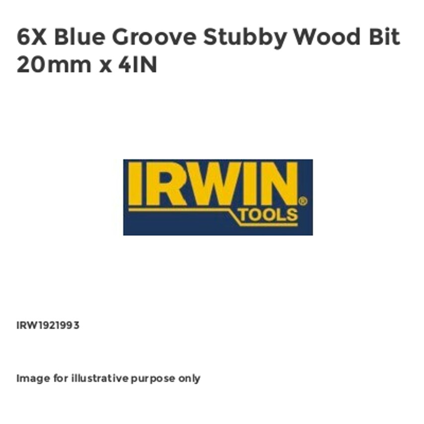 6X Blue Groove Stubby Wood Bit 20mm x 4IN IRW1921993