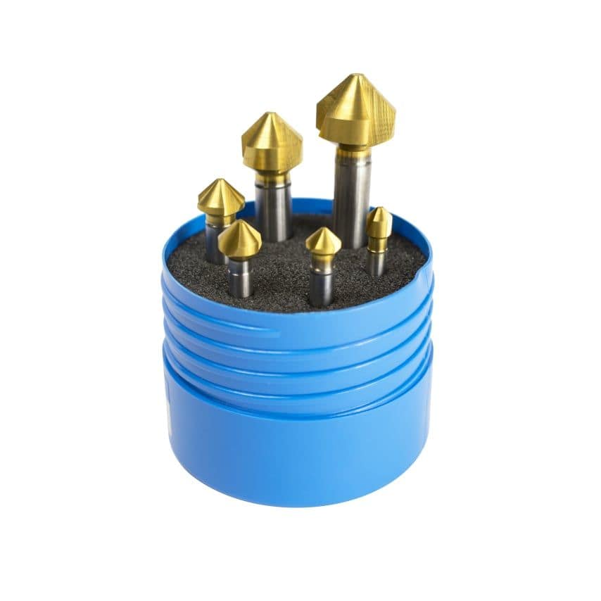6 Piece 90 HSS Straight Shank Countersink Set - TiN Coated 6.3, 8.3, 10.4, 12.4, 16.5, 20.5