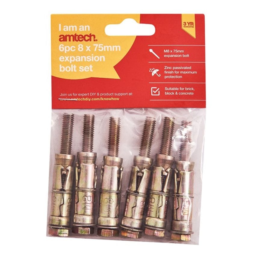 6 Piece M8 X 75mm Expansion Bolts