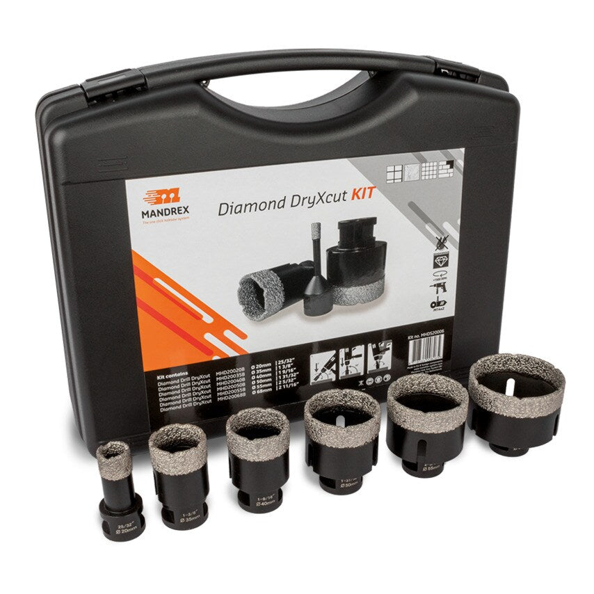 6 Pieces Kit - DryXcut Diamond drills 20, 35, 40, 50, 50, 68mm