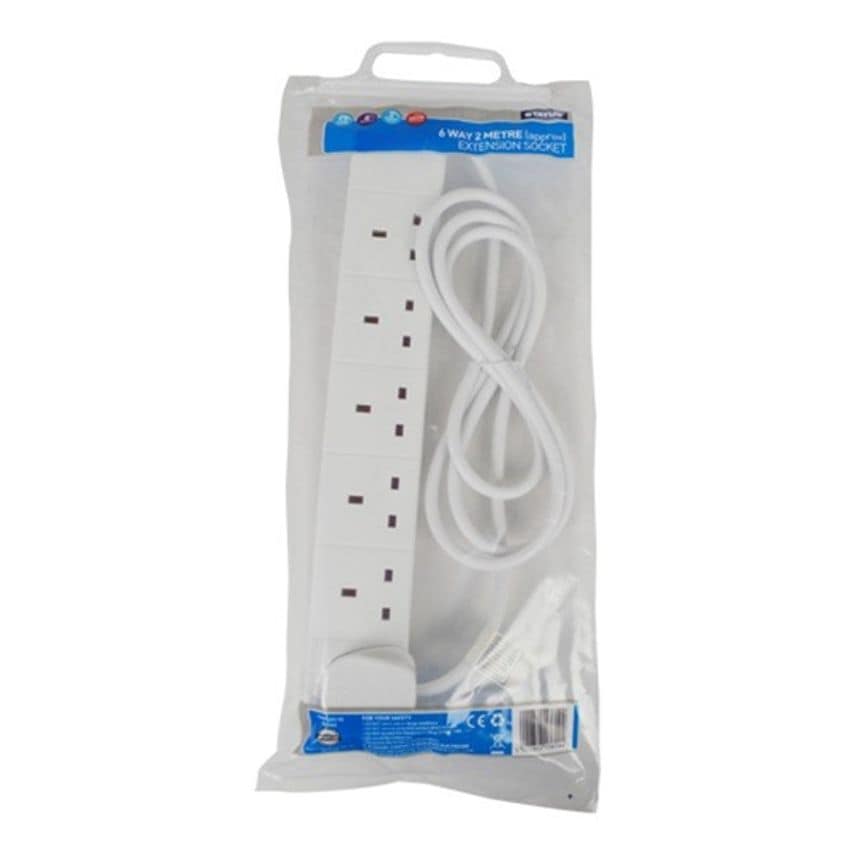 6 Way Extension Socket - White - 2m - 6WS2MCP20