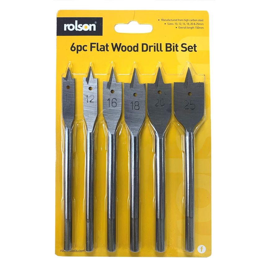 6pc Flat Wood Drill Bit Set