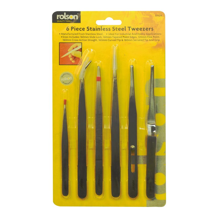 6pc Stainless Steel Tweezers