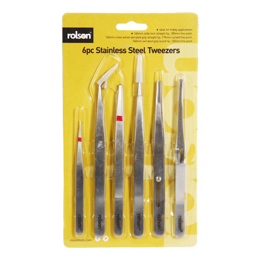 6pc Stainless Steel Tweezers