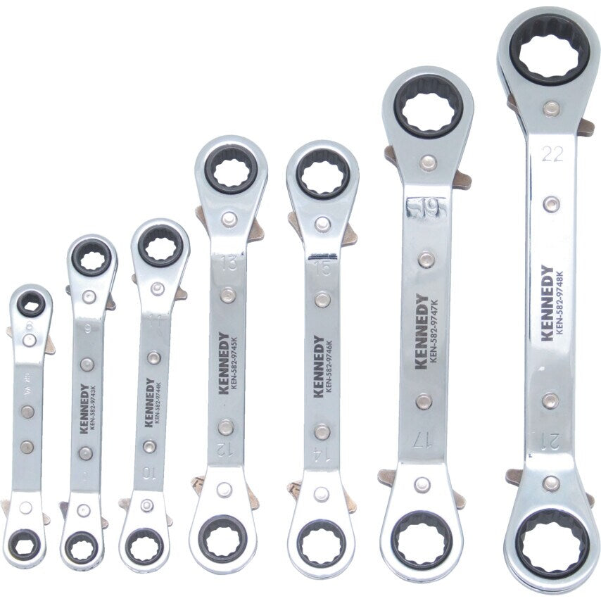 7PC 6-22mm Offset Ratchet Ring Spanner Set