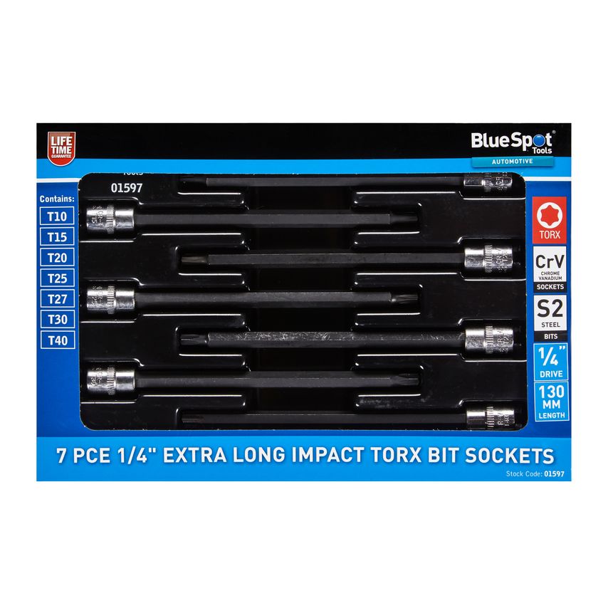 7 Pce 1/4" Extra Long Impact TORX Bit Sockets