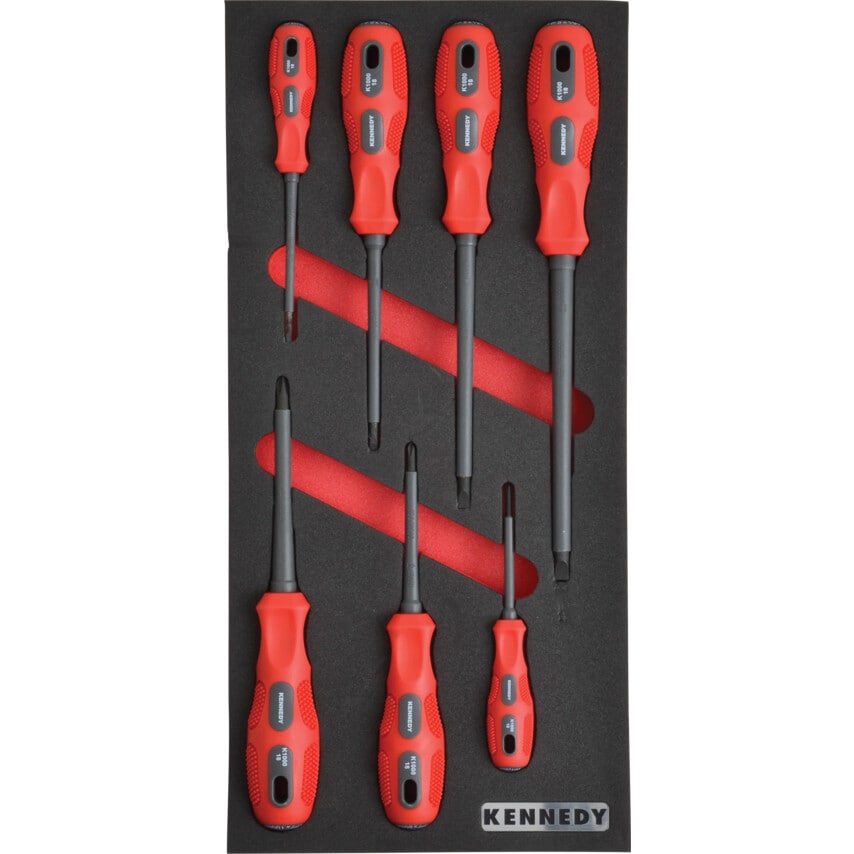 7 Piece 1000V Dual Grip VDE Screwdriver Set in Tool Control 1/3 Width Foam Inlay for Tool Cabinets