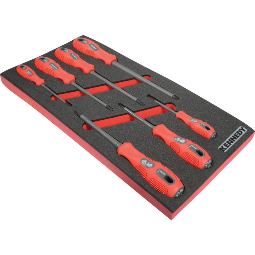 7 Piece 1000V Dual Grip VDE Screwdriver Set in Tool Control 1/3 Width Foam Inlay for Tool Cabinets