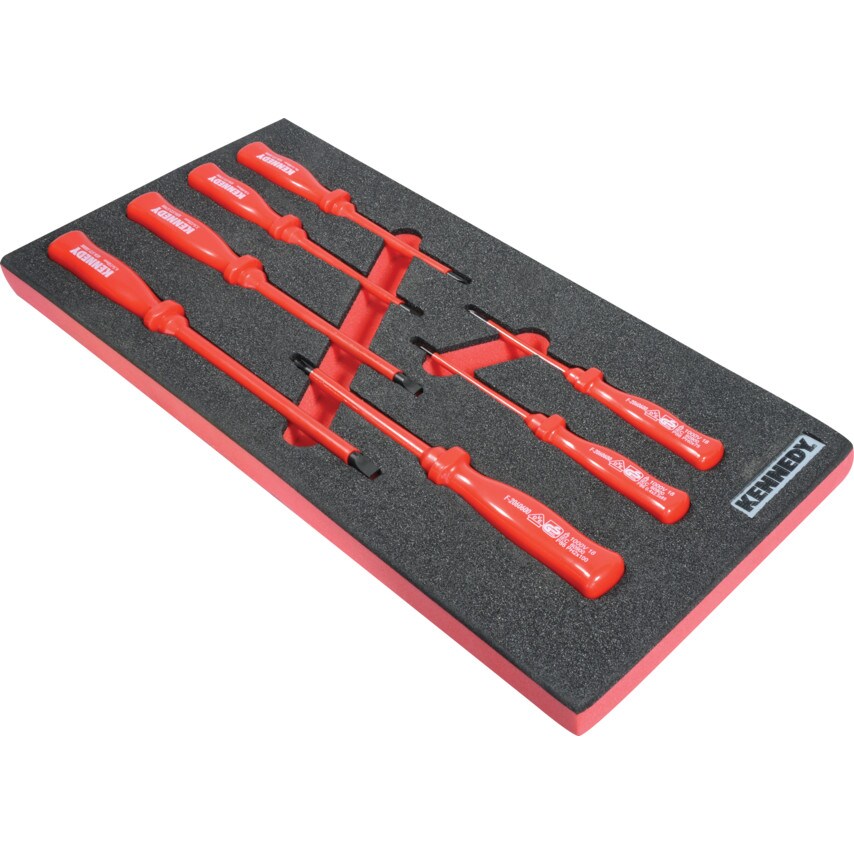 7 Piece Electrician's Insulated VDE Square Handle Section Screwdriver Set in Tool Control 1/3 Width Foam Inlay for Tool Chests