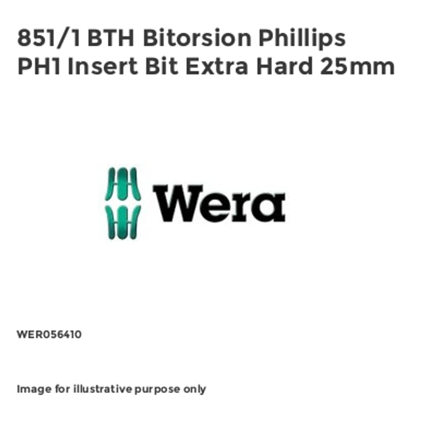 851/1 BTH Bitorsion Phillips PH1 Insert Bit Extra Hard 25mm WER056410