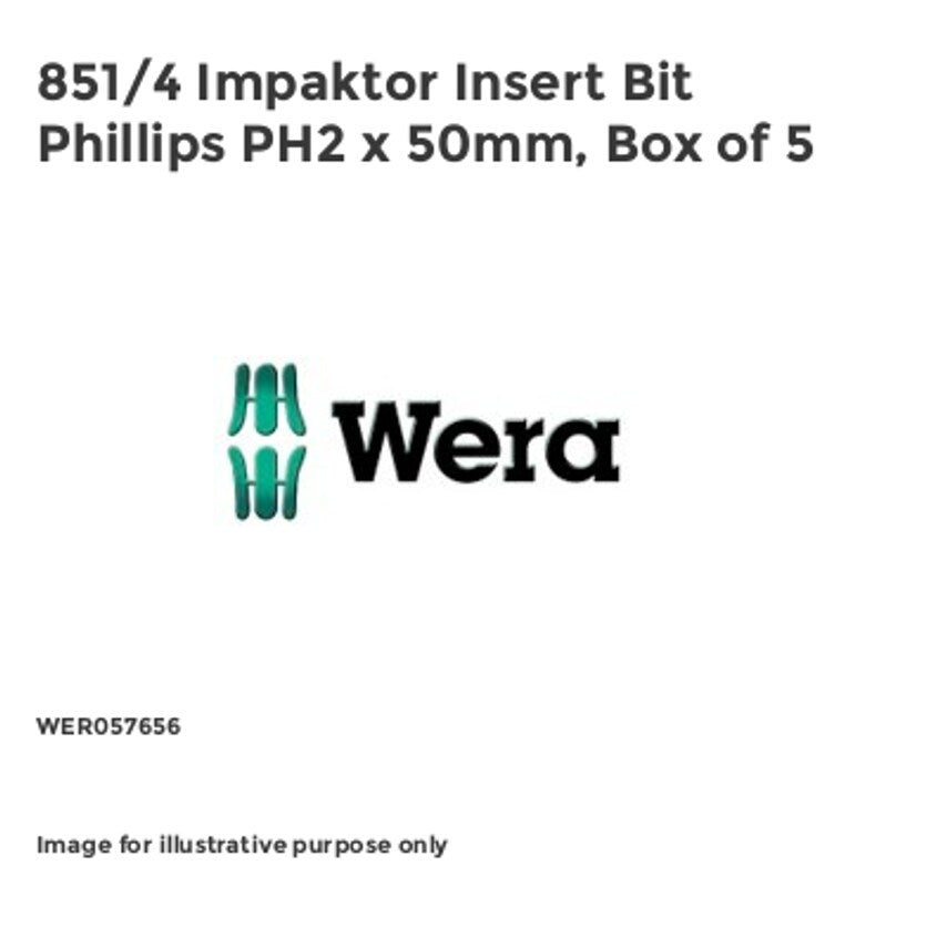 851/4 Impaktor Insert Bit Phillips PH2 x 50mm, Box of 5
