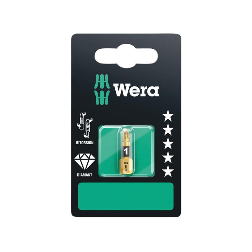 855/1 BDC BiTorsion Pozidriv Bit Diamond Coated PZ1 x 25mm (Card 1) WER073336