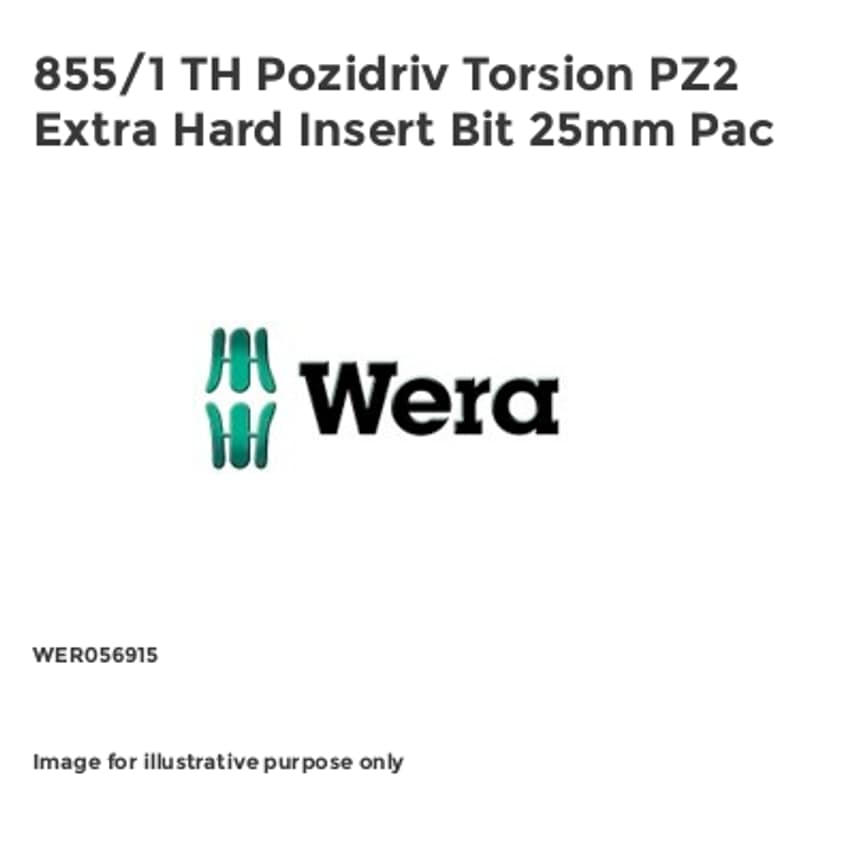 855/1 TH Pozidriv Torsion PZ2 Extra Hard Insert Bit 25mm Pac