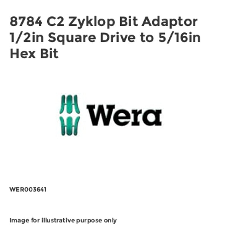 8784 C2 Zyklop Bit Adaptor 1/2in Square Drive to 5/16in Hex Bit