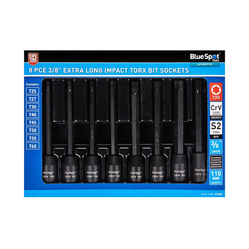 8 Pce 3/8" Extra Long Impact TORX Bit Sockets