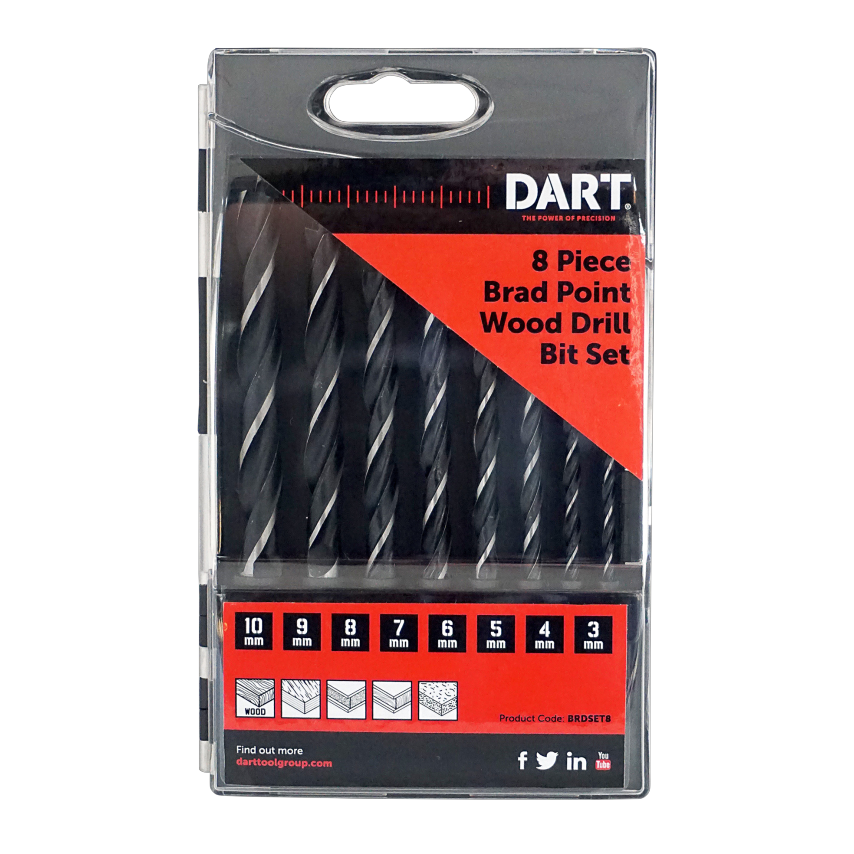 8 Piece Brad Point Wood Drill Bit Set