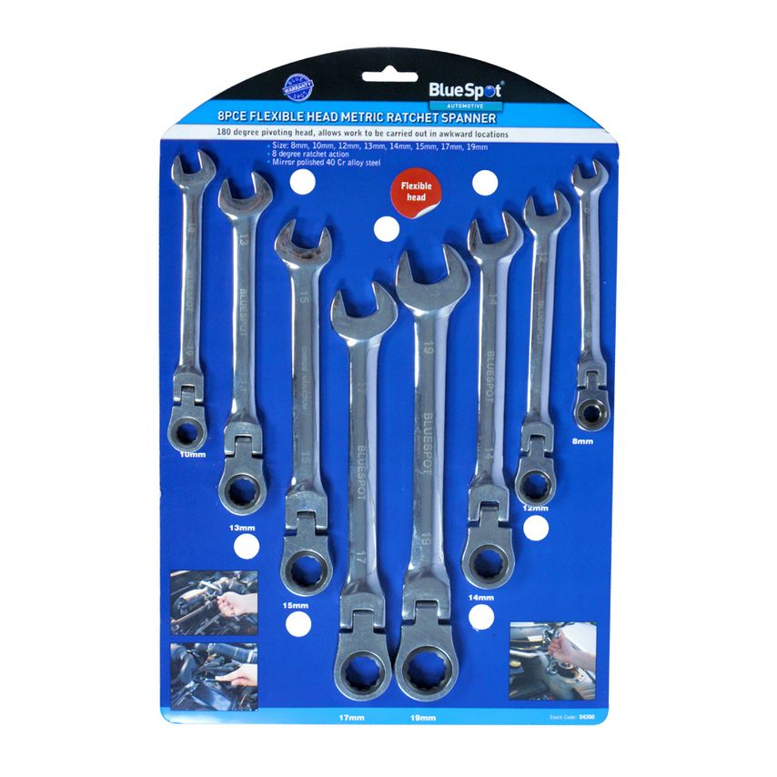 8 Piece Flexible Metric Ratchet Spanner Set (8-19MM)