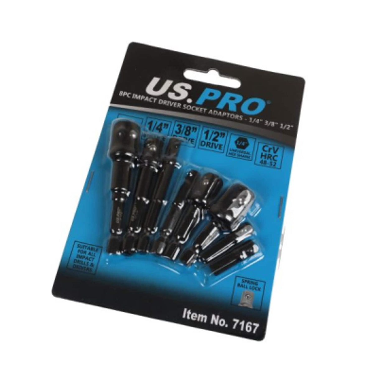 8 Piece Impact Driver Socket Adaptors 1/4in 3/8in 1/2in