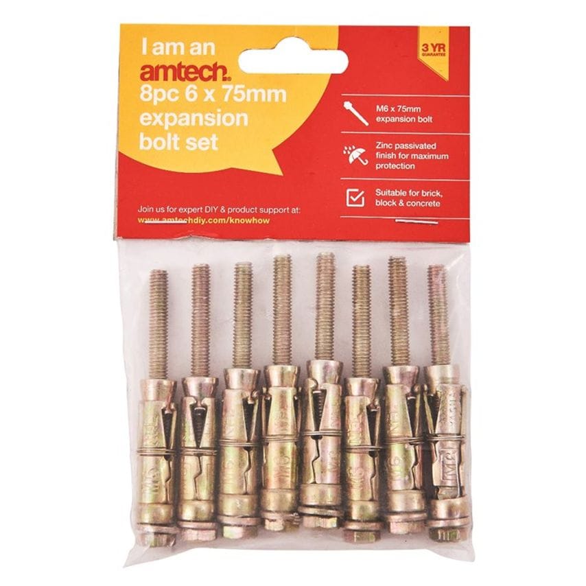 8 Piece M6 X 75mm Expansion Bolts