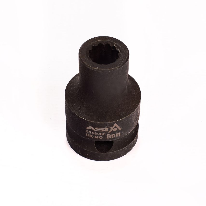 8mm 1/2" Drive Short Impact Socket 12 Point (12PT) Heavy Duty 38mm Length