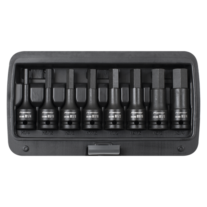 8pc 1/2"Sq Drive Hex Impact Socket Bit Set - Imperial