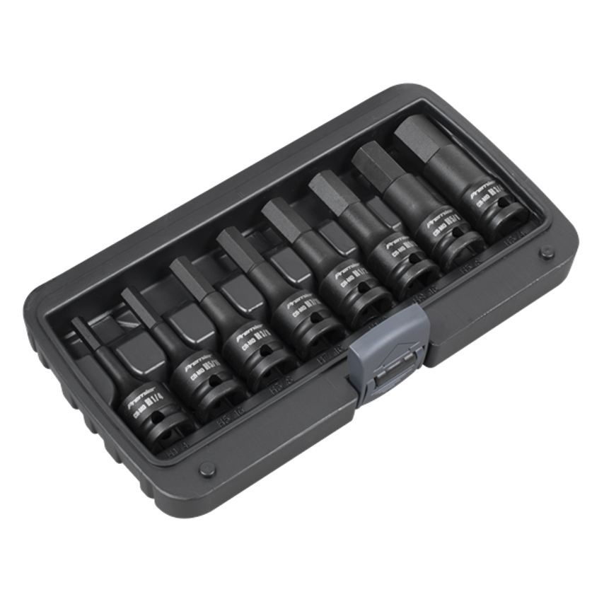 8pc 1/2"Sq Drive Hex Impact Socket Bit Set - Imperial