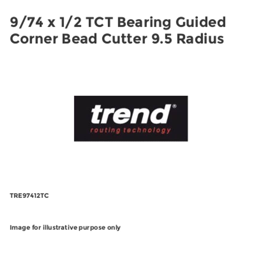 9/74 x 1/2 TCT Bearing Guided Corner Bead Cutter 9.5 Radius TRE97412TC
