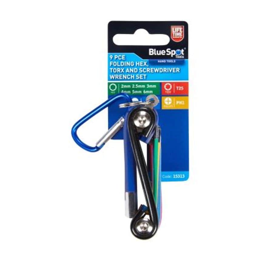 9 Pce Folding Hex, TORX and Screwdriver Wrench Set