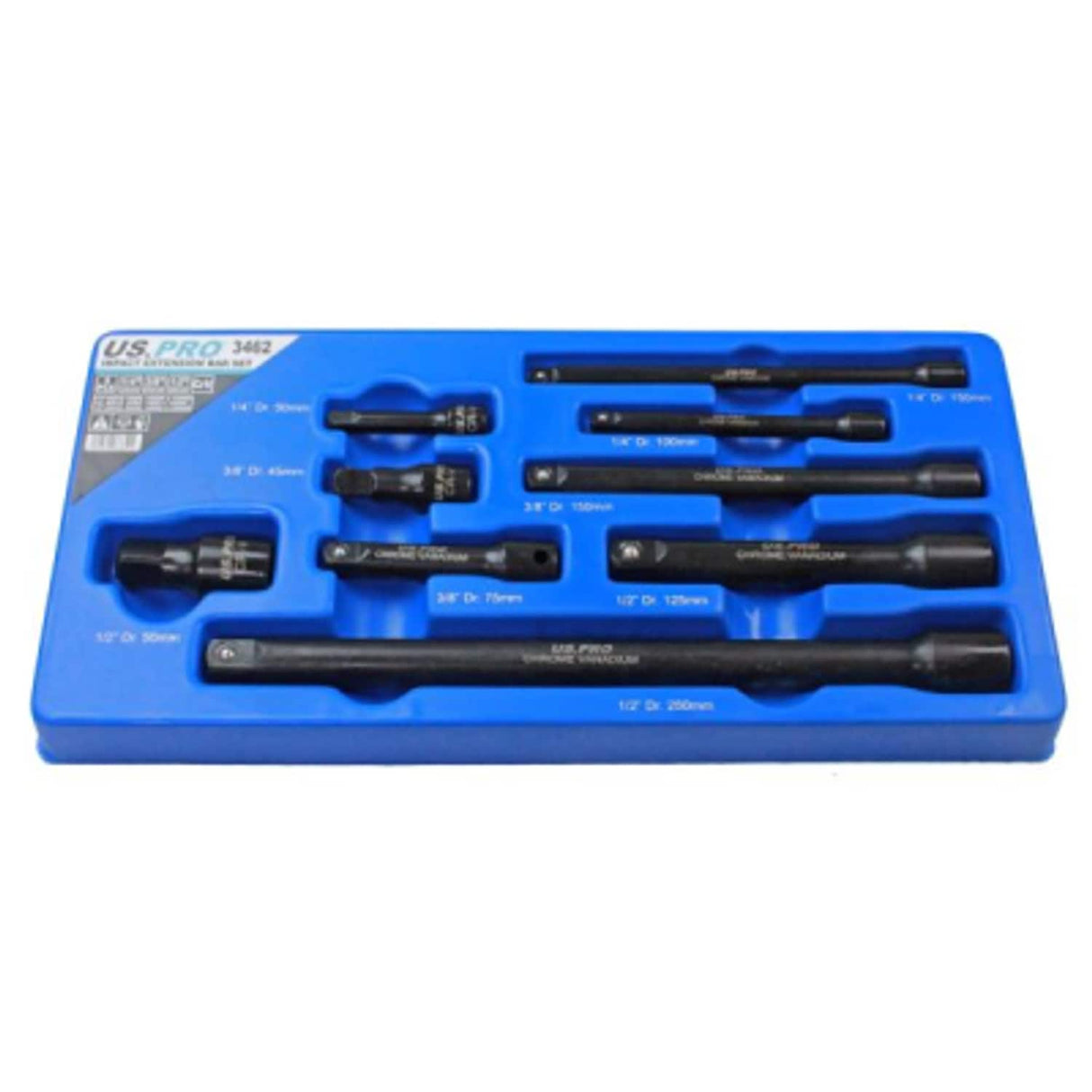 9 Piece Impact Extension Bar Set 1/4in - 3/8in - 1/2in