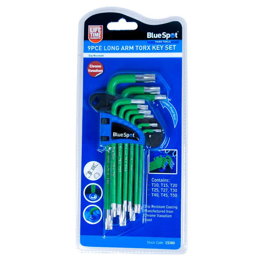 9 Piece Long Arm Chrome Vanadium Tamper Proof TORX Key Set