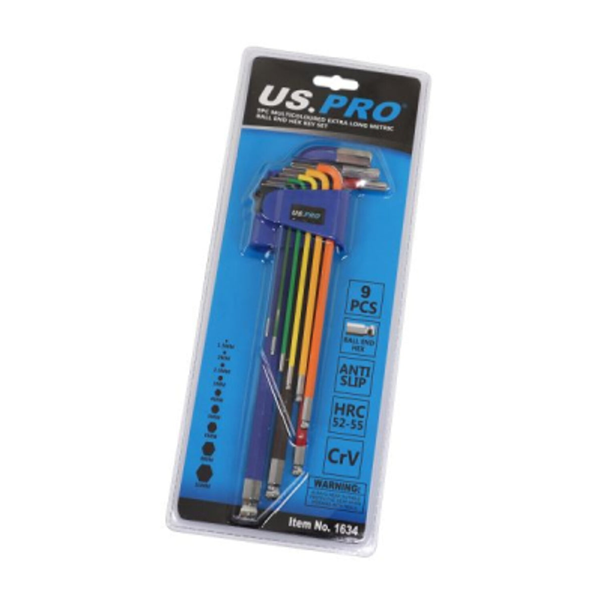 9 Piece Multi-colour Extra Long Metric Ball End Hex Key Set