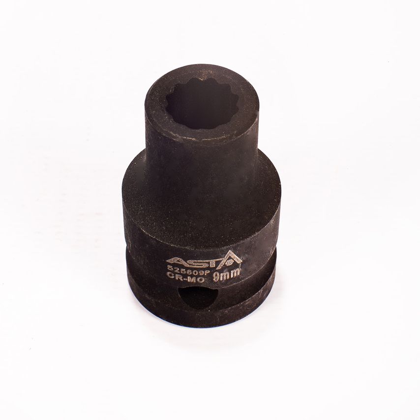 9mm 1/2" Drive Short Impact Socket 12 Point (12PT) Heavy Duty 38mm Length