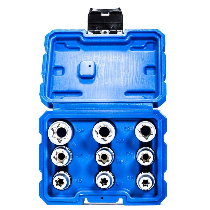 9pc 1/2" Drive Star E Torx Socket Set Female E10 11 12 14 16 18 20 22 24