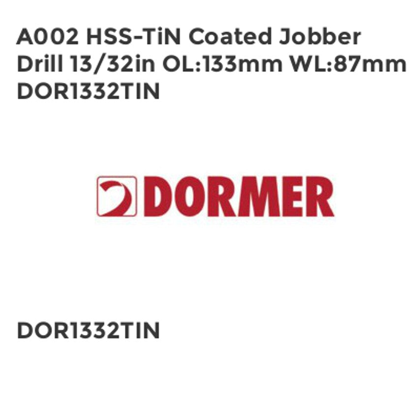 A002 HSS-TiN Coated Jobber Drill 13/32in OL133mm WL87mm DOR1332TIN