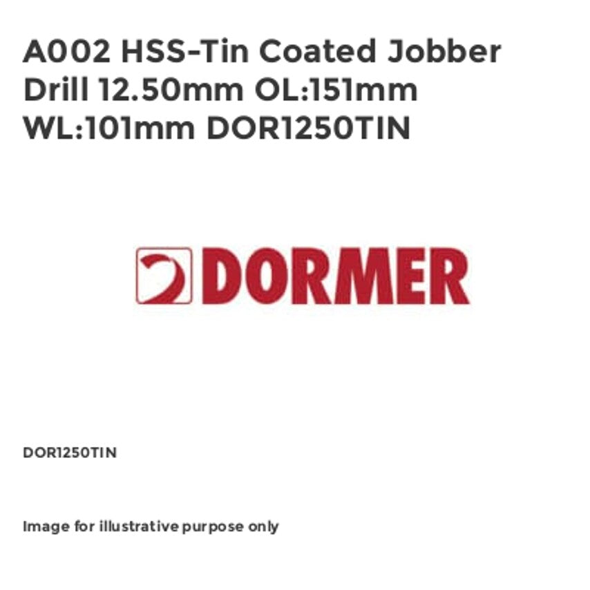 A002 HSS-Tin Coated Jobber Drill 12.50mm OL:151mm WL:101mm DOR1250TIN