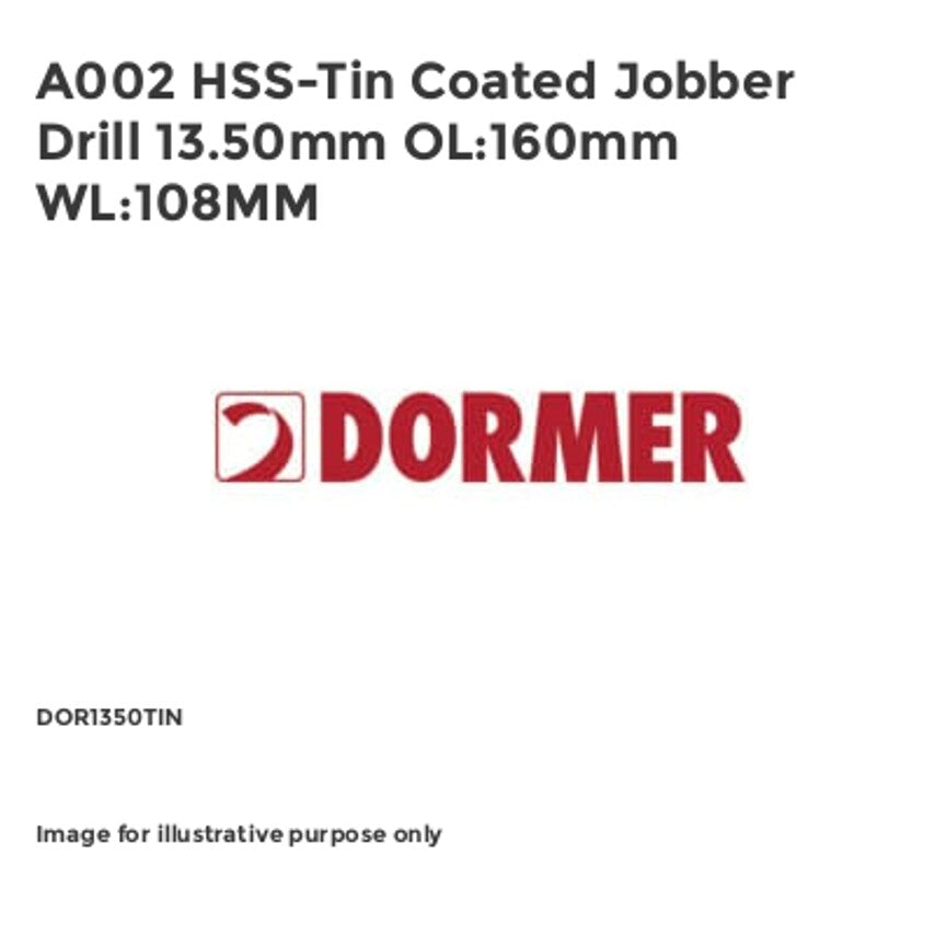 A002 HSS-Tin Coated Jobber Drill 13.50mm OL:160mm WL:108MM DOR1350TIN