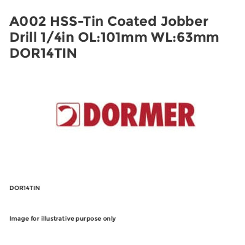 A002 HSS-Tin Coated Jobber Drill 1/4in OL:101mm WL:63mm DOR14TIN