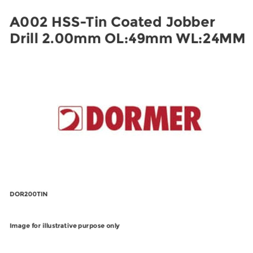A002 HSS-Tin Coated Jobber Drill 2.00mm OL:49mm WL:24MM