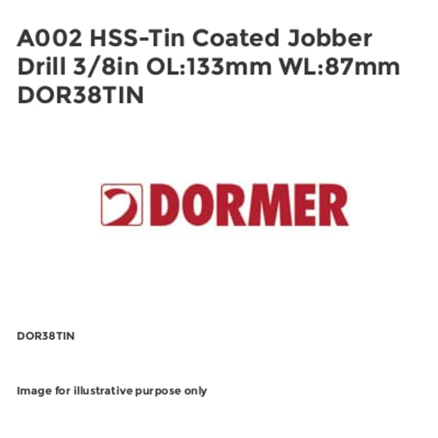 A002 HSS-Tin Coated Jobber Drill 3/8in OL:133mm WL:87mm DOR38TIN