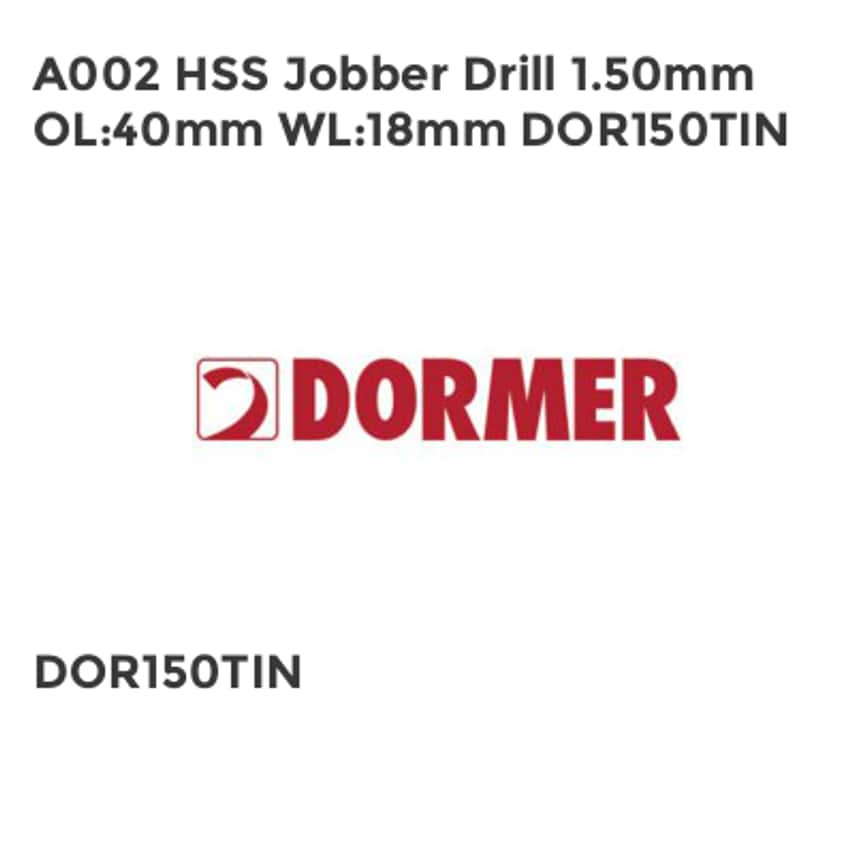 A002 HSS Jobber Drill 1.50mm OL40mm WL18mm DOR150TIN
