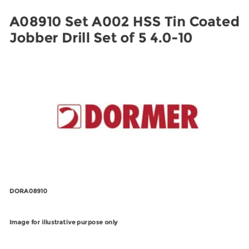 A08910 Set A002 HSS Tin Coated Jobber Drill Set of 5 4.0-10