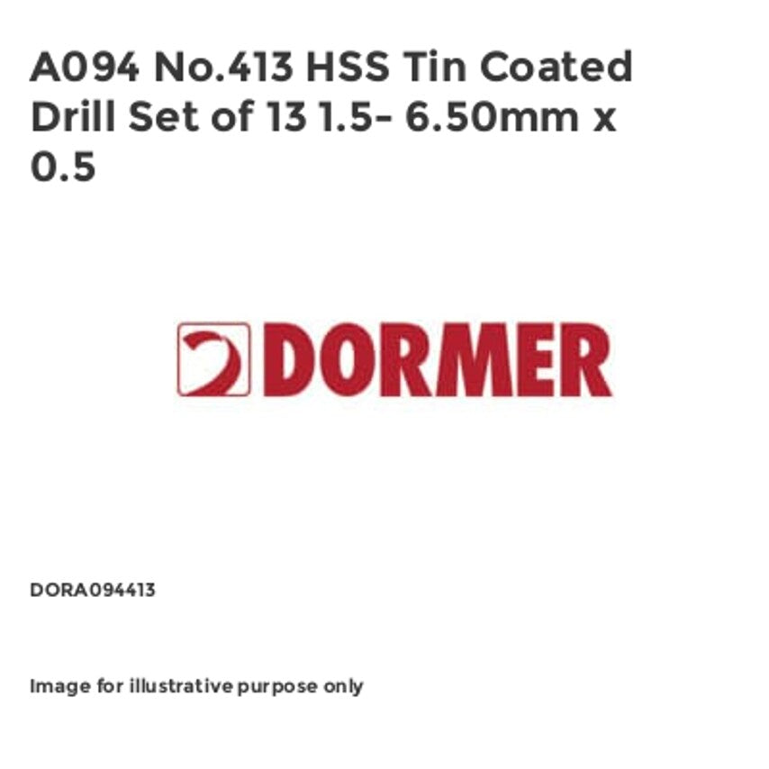A094 No.413 HSS Tin Coated Drill Set of 13 1.5- 6.50mm x 0.5