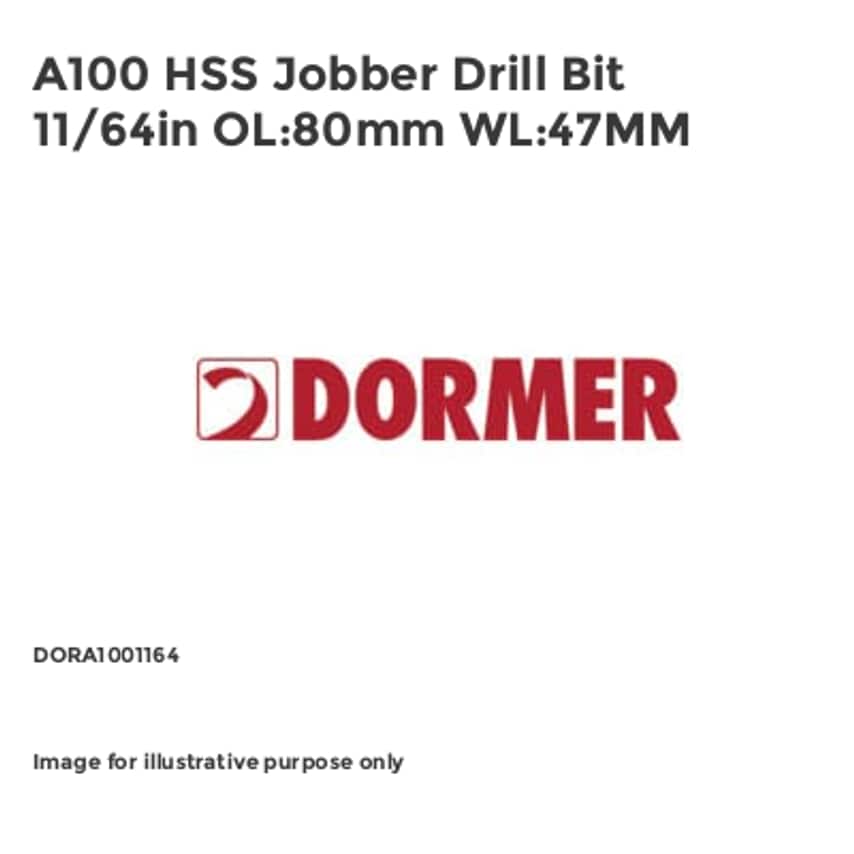 A100 HSS Jobber Drill Bit 11/64in OL:80mm WL:47MM