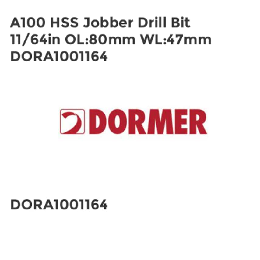 A100 HSS Jobber Drill Bit 11/64in OL80mm WL47mm DORA1001164