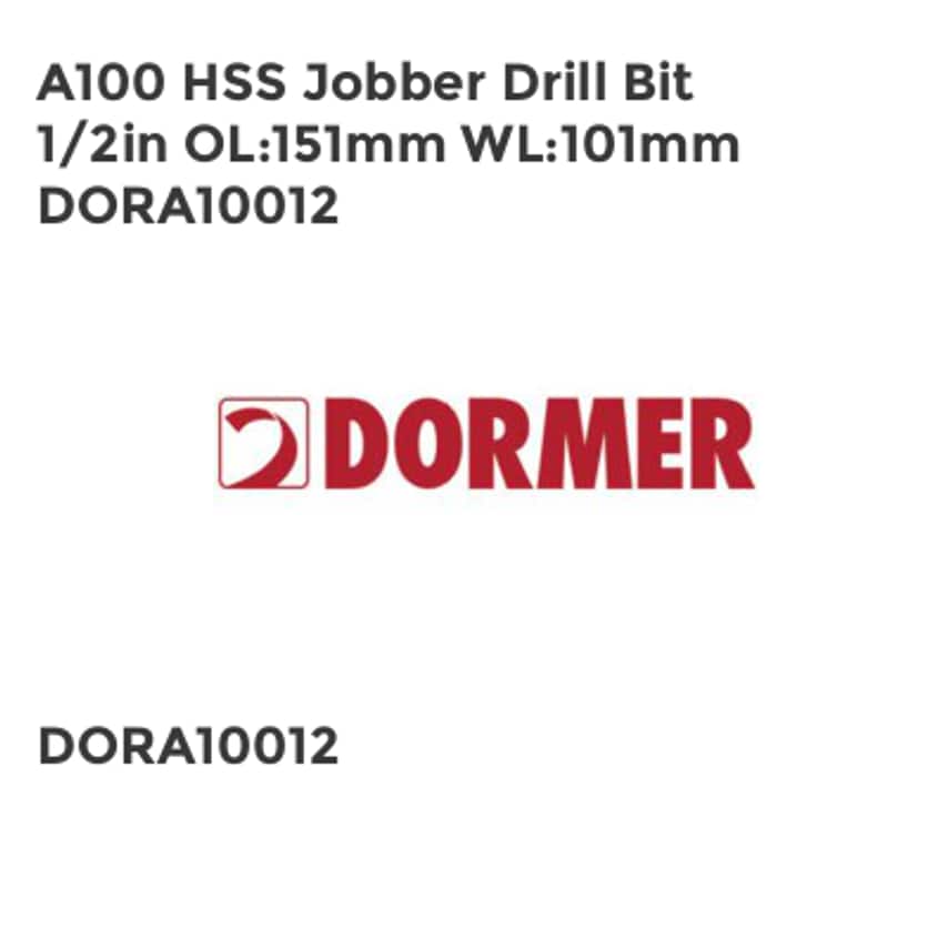 A100 HSS Jobber Drill Bit 1/2in OL151mm WL101mm DORA10012