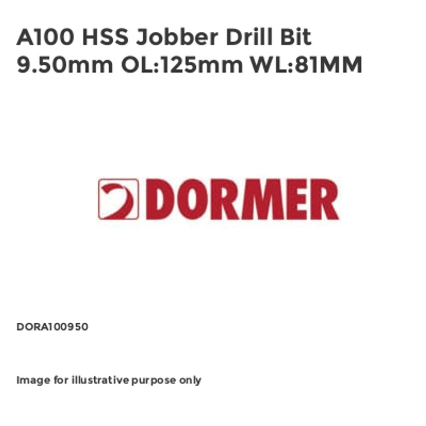 A100 HSS Jobber Drill Bit 9.50mm OL:125mm WL:81MM