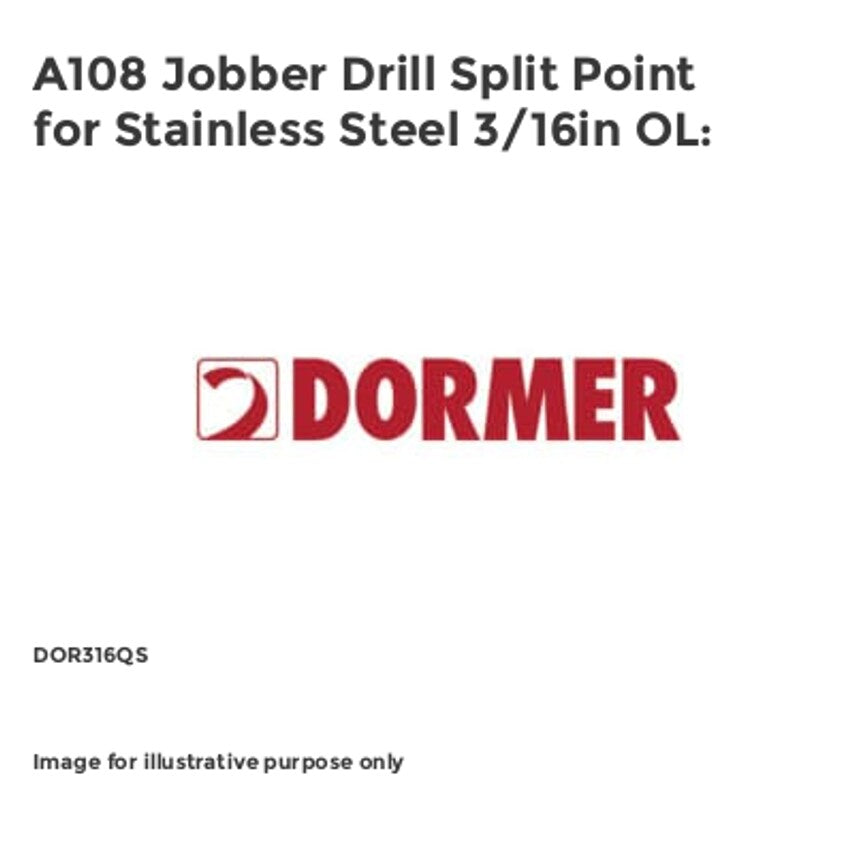 A108 Jobber Drill Split Point for Stainless Steel 3/16in OL: