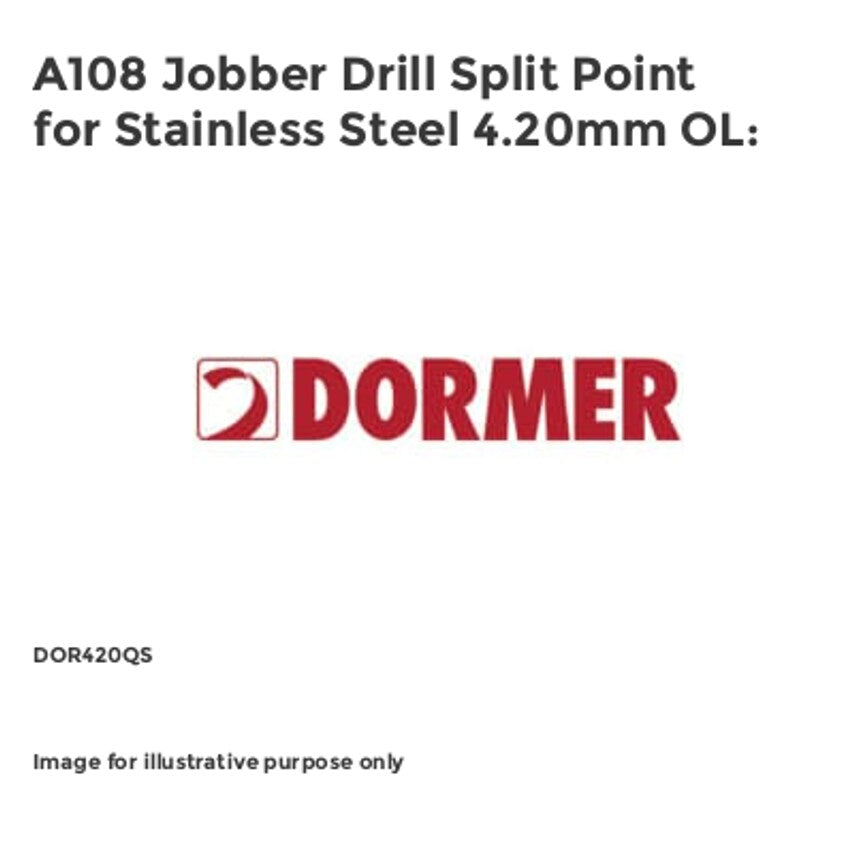 A108 Jobber Drill Split Point for Stainless Steel 4.20mm OL: DOR420QS